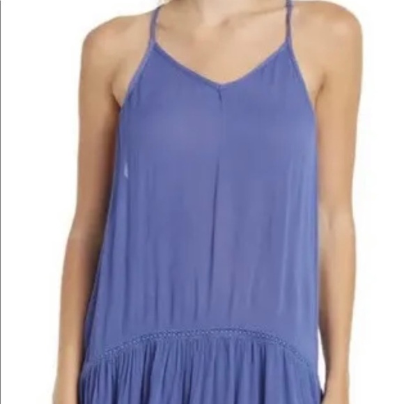 AREA STARS Beach Cover Up Dress Women’s L Pom Pom Hem Sundress Blue NWT - Picture 2 of 12